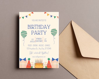 Blue and Red Illustrative Birthday Party Invitation: A Celebration of Vibrant Charm