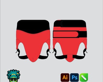 Boxing Groin Guard Mock up Editable 2D Mbl Tech pack Streetwear Clothing Vector template Wide fit Adobe Illustrator, PNG, SVG, PDF,cdr Files