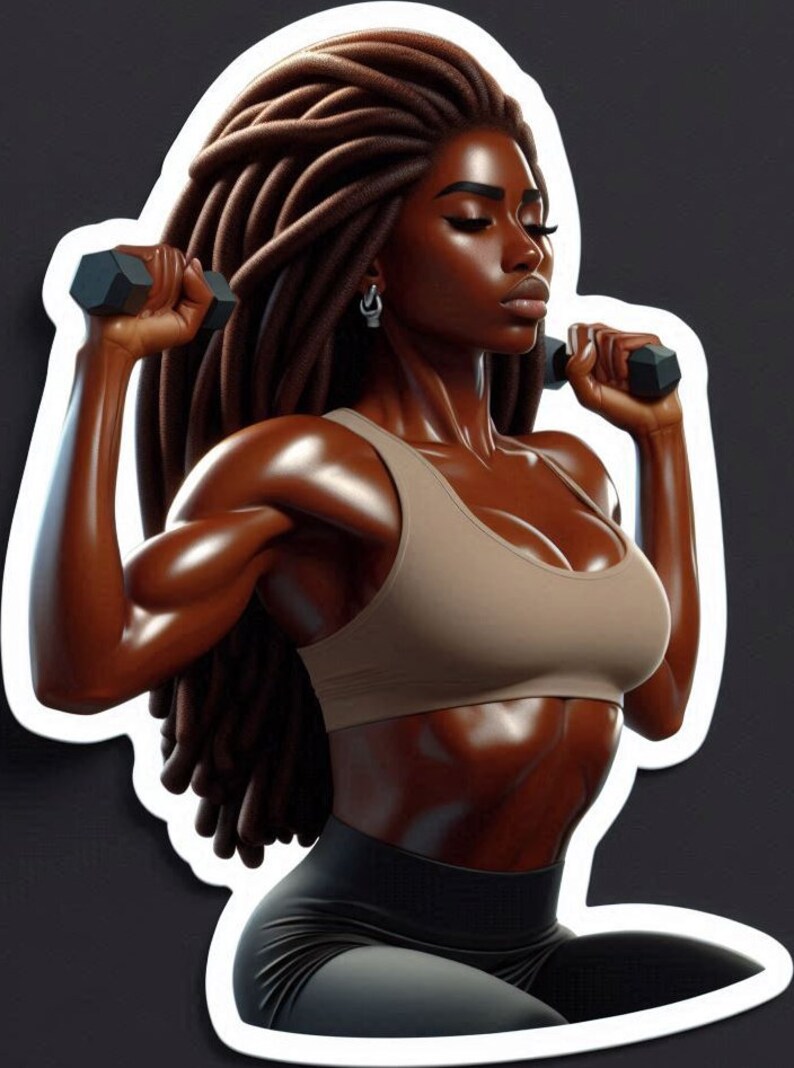 Dreadlock Fitness Black Lady With Locs Stickers Afro Black Girl Gym ...