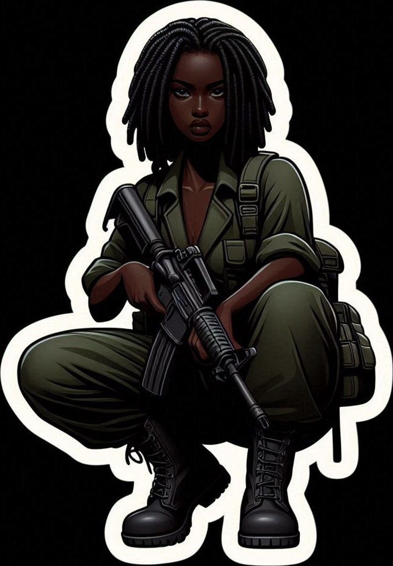 Black Girl Stickers Locs Dreadlock Military Uniform Natural Hair ...