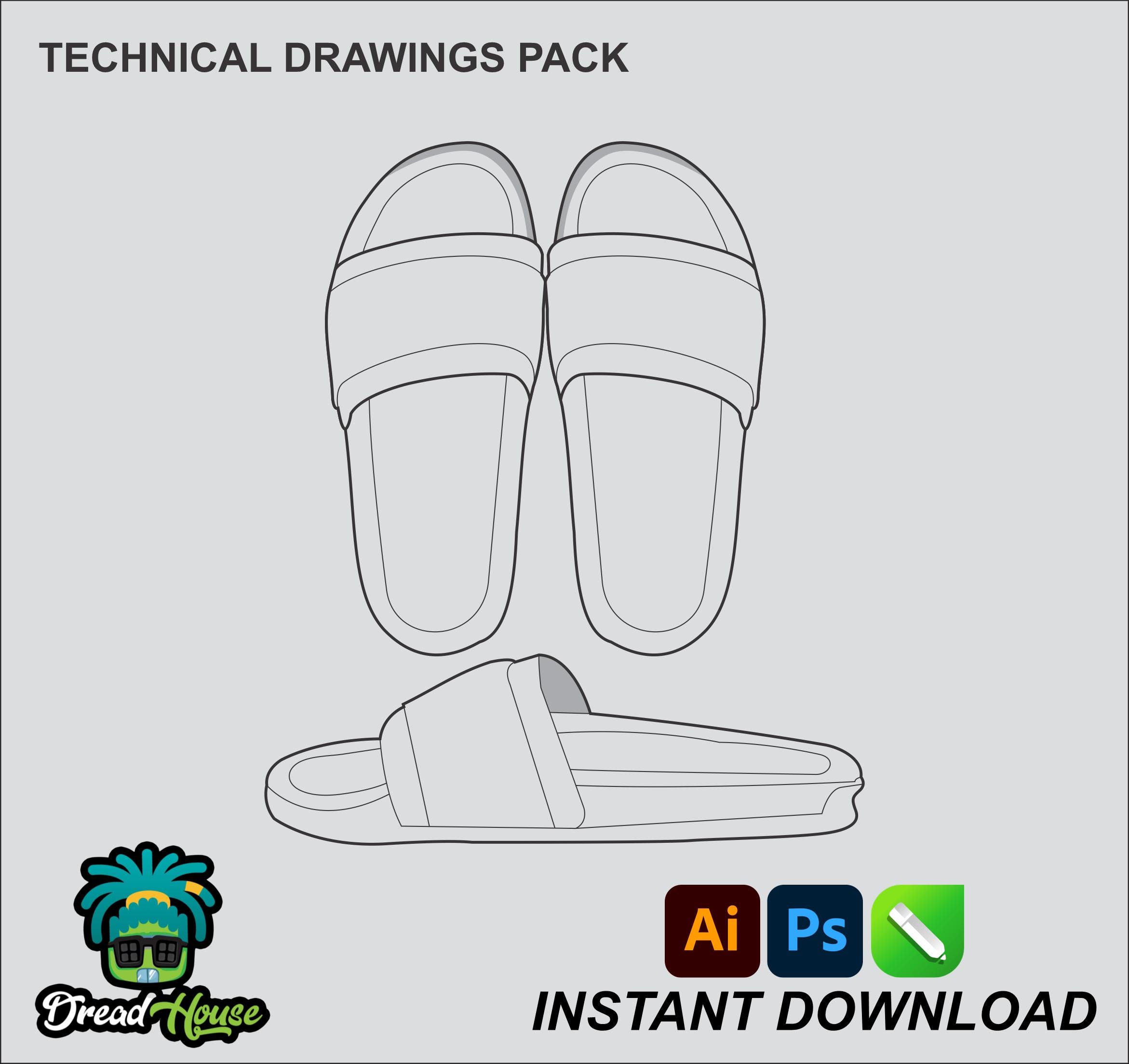 Slippers Mock up Editable 2D Tech Pack Streetwear Clothing Vector ...