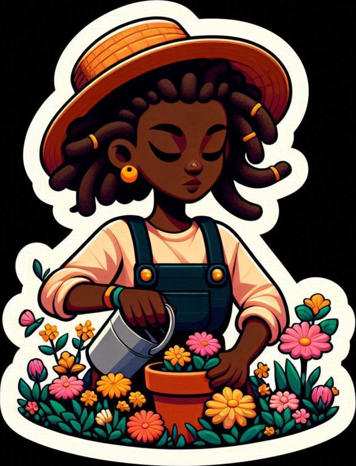 Dreadlock Stickers Loc Black Farmer Girl Gardening Sticker Afro Dreads ...