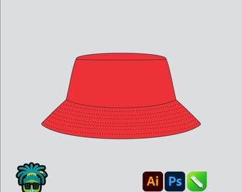 Mock up de chapéu de balde Pacote de tecnologia 2D editável Modelo vetorial de roupas de rua Ajuste largo Adobe Illustrator, PNG, SVG, PDF, arquivos cdr