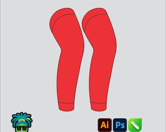 Knee Compression Sleeves Mockup Editable 2D Tech pack Streetwear Clothing Brand template Wide fit Adobe Illustrator, PNG, SVG, PDF,cdr Files