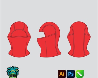 Ski Mask Mock up Editable 2D Tech pack Streetwear Clothing Vector template Adobe Illustrator PNG, SVG, PDF, cdr Files