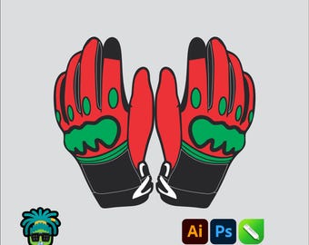 Motorbike Gloves Mock up Editable 2D Mbl Tech pack Streetwear Clothing Vector template Wide fit Adobe Illustrator, PNG, SVG, PDF,cdr Files