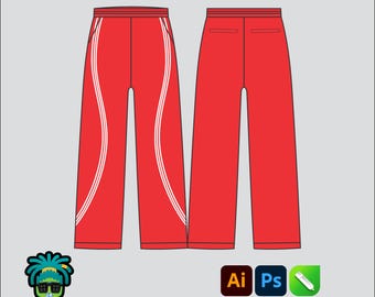 Maqueta de pantalón deportivo extragrande, editable en 2D, paquete tecnológico, ropa de calle, plantilla vectorial, corte ancho, archivos Adobe Illustrator, PNG, SVG, PDF, CDR