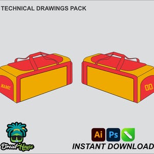 Duffle Bag Mock up Editable 2D Tech pack Streetwear Clothing Vector template Adobe Illustrator PNG, SVG, PDF, cdr Files