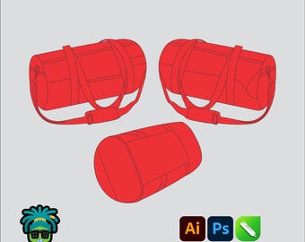 Boxing Duffle Bag Mock up Editable 2D Mbl Tech pack Streetwear Clothing Vector template Wide fit Adobe Illustrator, PNG, SVG, PDF ,cdr Files