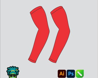 Compression Arm Sleeves Mock up Editable 2D Tech pack Streetwear Clothing Brand template Wide fit Adobe Illustrator, PNG, SVG, PDF,cdr Files
