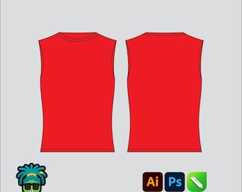 Sleeveless Shirt Mock up Editable 2D Tech pack Streetwear Clothing Vector template Adobe Illustrator PNG, SVG, PDF, cdr Files