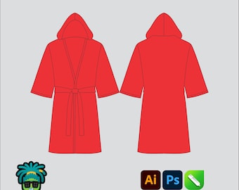 Maqueta de capucha de traje de boxeo, paquete de tecnología Mbl 2D editable, plantilla vectorial de ropa de calle, corte ancho, archivos Adobe Illustrator, PNG, PDF, cdr