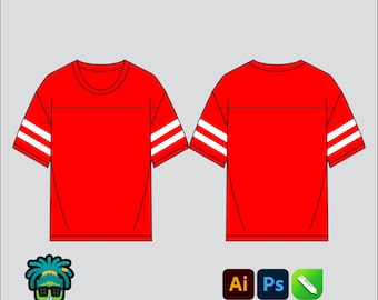 Football Shirt Mock up Editable 2D Tech pack Streetwear Clothing Vector template Adobe Illustrator PNG, SVG, PDF, cdr Files