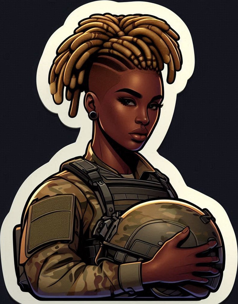 Black Girl Stickers Locs Dreadlock Military Uniform Natural Hair ...