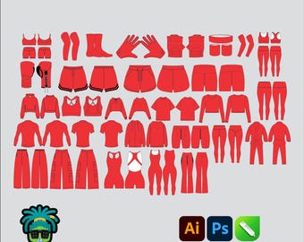 30+ Activewear and Sportswear Vector Mockups Pack, Editable Clothing Vector Mockups, Vector Attachments, Fashion Design, Adobe Illustrator