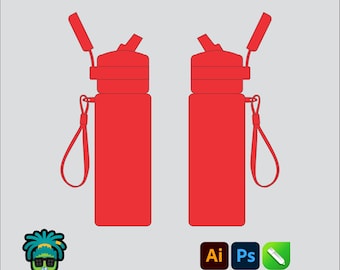 Custom Water Bottle Mock up Editable 2D Mbl Tech pack Streetwear Clothing Vector template Wide fit Adobe Illustrator, PNG, SVG,PDF,cdr Files