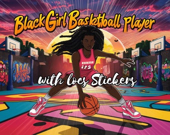 Black Girl Basketball Player Sticker Afro Black Girl Locs Black Woman Basketball Vinyl with Locs Stickers Black Female Athlete Collection
