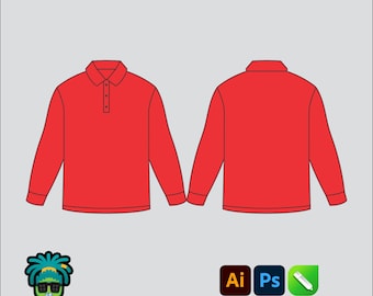 Maqueta de camiseta polo de rugby, paquete tecnológico 2D editable, ropa de calle, plantilla vectorial, archivos PNG, SVG, PDF y CDR de Adobe Illustrator.