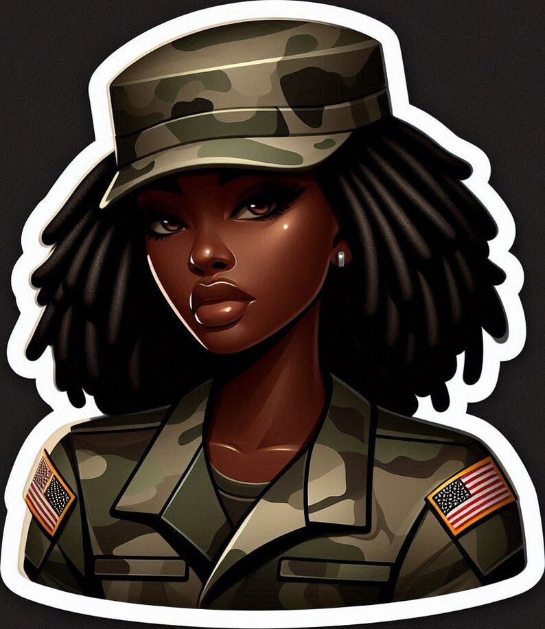 Black Girl Stickers Locs Dreadlock Military Uniform Natural Hair ...