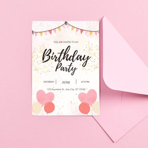 Eleganza beige e rosa: invito per festeggiare il compleanno