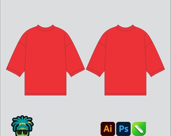 Fitness Crew neck Shirt Mock up Editable 2D MBL Tech pack Streetwear Clothing Vector template Wide fit Adobe Illustrator, PNG, PDF,cdr Files