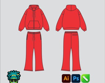 Maqueta de chándal acampanado editable en 2D Mbl Tech pack Ropa de calle Plantilla vectorial Corte ancho Archivos Adobe Illustrator, PNG, SVG, PDF, cdr