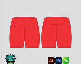 Ladies Biker Shorts Mock up Editable 2D Tech pack Streetwear Clothing Brand template Wide fit Adobe Illustrator, PNG, SVG, PDF,cdr Files