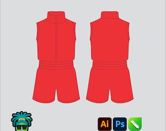 Boxing Uniform Mock up Editable 2D Mbl Tech pack Streetwear Clothing Vector template Wide fit Adobe Illustrator, PNG, SVG, PDF,cdr Files