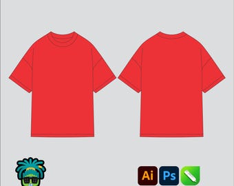 Boxy Fit Oversized T-shirt Mock up Editable 2D Tech pack Streetwear Clothing Brand template Wide fit Adobe Illustrator, PNG,  PDF, cdr Files