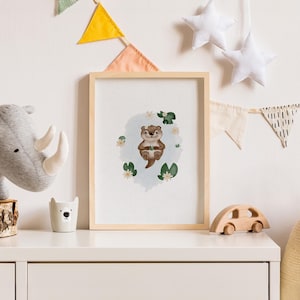 Poster Kinderzimmer Otter Seerose Deko Kinder Kinderzimmerdeko Mädchen