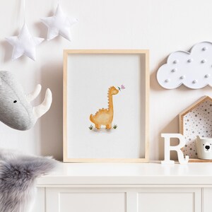 Poster Kinderzimmer Dino Dinosaurier mit Blume Deko Kinder Kinderzimmerdeko