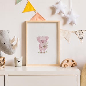 Poster Kinderzimmer Schwein mit Blumenstrauss Bauernhof Bauernhoftiere Deko Kinder