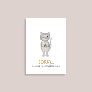 Postkarte "Sorry, das war ein Miezverständnis" Katze Entschuldigung Blumen Grußkarte Karte Jubeltag