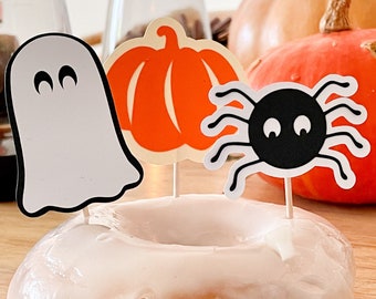 Muffin Cupcake Topper 6 Stk Halloween Spinne Kürbis Gespenst Halloweenparty Kinder Jubeltag