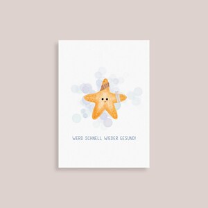 Postkarte Gute Besserung Seestern Kinder Grußkarte Krankheit Aquarell Watercolour Jubeltag