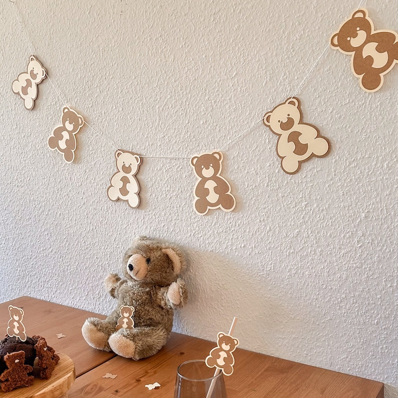 Girlande Teddybär Teddy Bär Wimpelkette Kindergeburtstag Dekoration Mottoparty Gender Reveal Jubeltag Bild 1