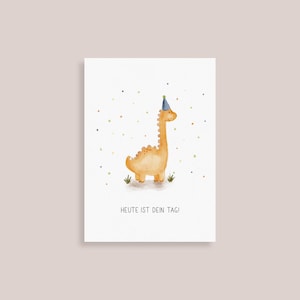 Postkarte Kindergeburtstag Dino Geburtstag Partyhut Dinosaurier Erster Geburtstag Aquarell Watercolour Jubeltag