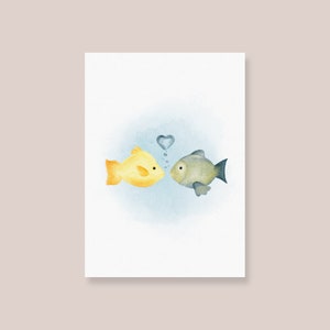 Postkarte Fische Unterwasser verliebt Herz Grußkarte Karte Jahrestag Hochzeitstag Aquarell Watercolour Jubeltag