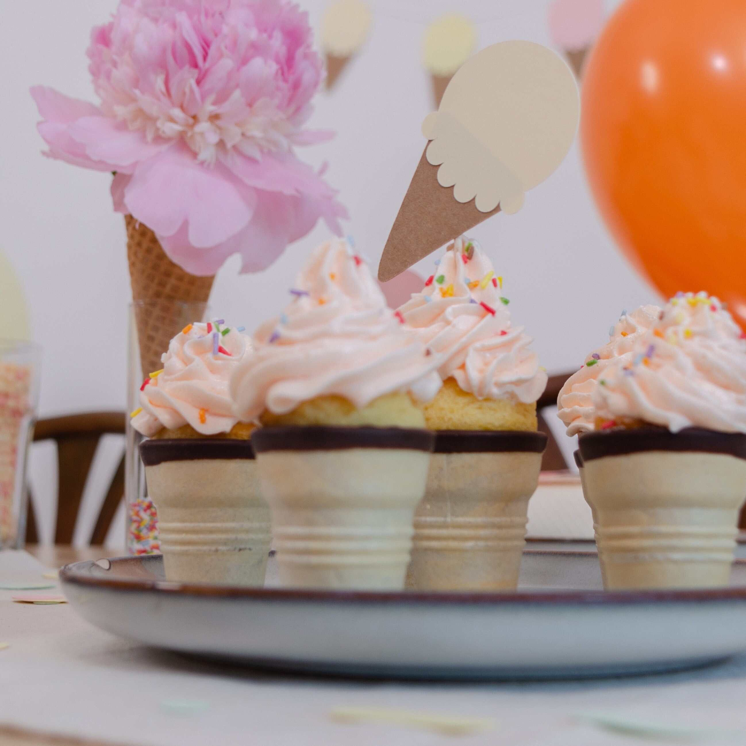 Muffin Cupcake Topper 6 Pcs Ice Cream Garden Party Wedding Candy Bar Anniversary