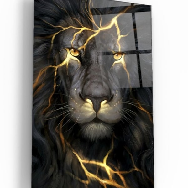 Gold Lion Shiny Animal Wild Printing Wall Art Tempered Glass Wall Art Home Decoration Best Gift Interior Design Idea Wall Hanging Decorative