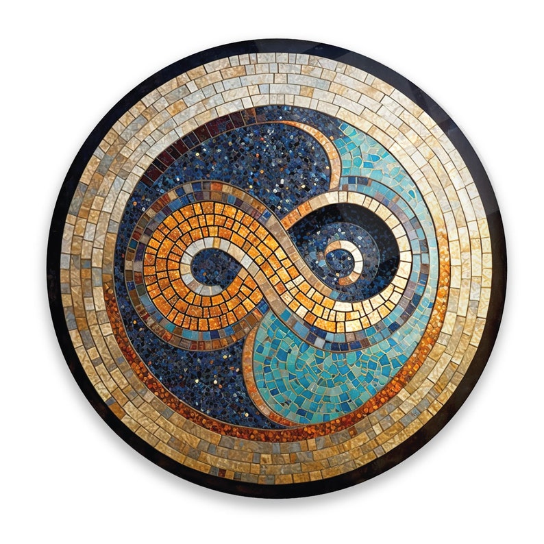 Infinity Symbol Round Ancient Mosaic Modern Art Round Glass Wall Art Home Decoration infinity Interior Design Wall Hangings image 1