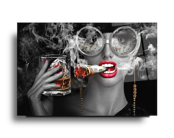 Woman Money Smoke Glass Printing Wall Art Glass Wall Art Home Decoration House Warming Gift Interior Design Ideas Wall Hangings