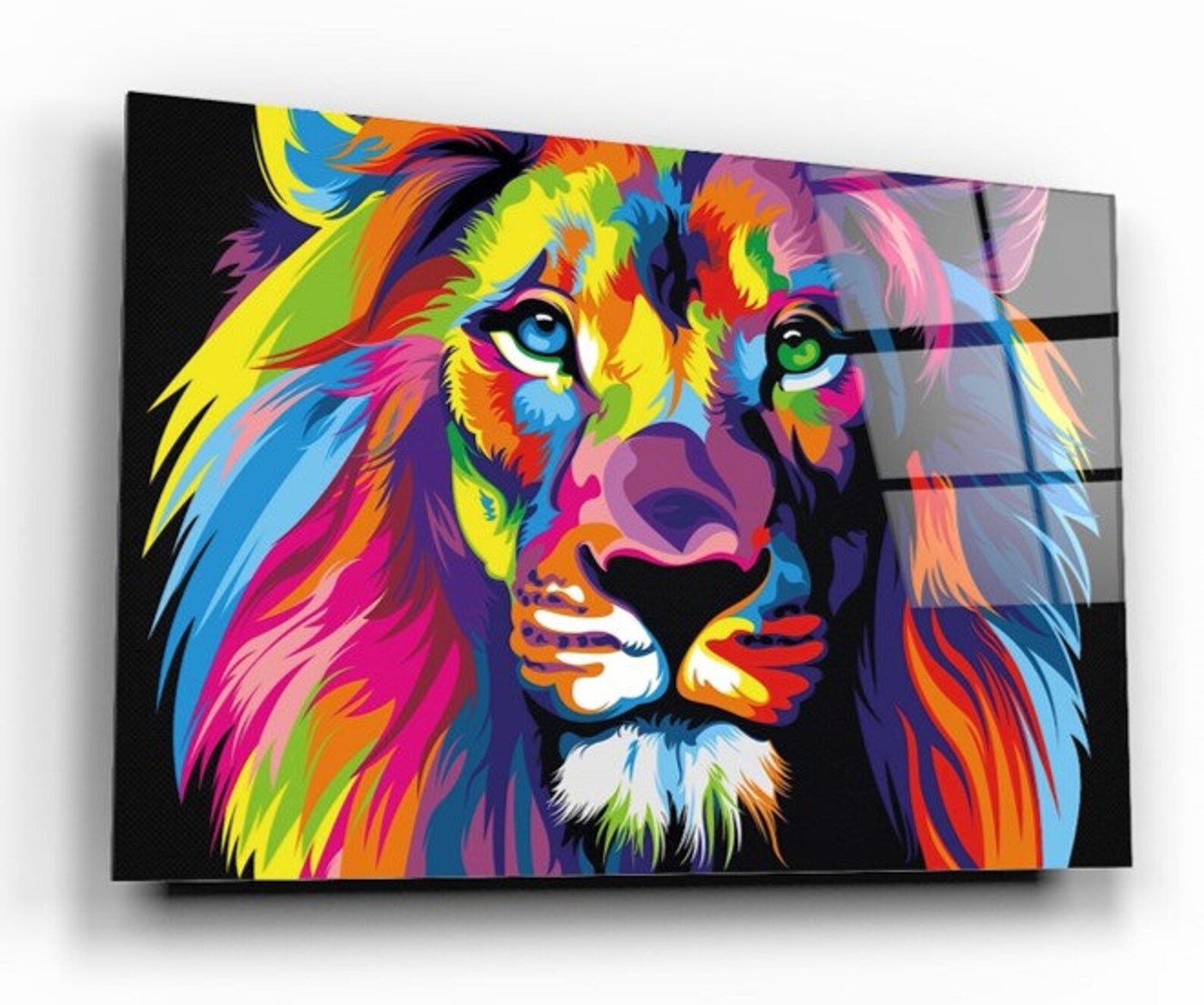 Colorful Modern Lion Glass Printing Wall Art Glass Colored Lion Wall