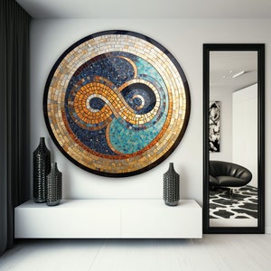 Infinity Symbol Round Ancient Mosaic Modern Art Round Glass Wall Art Home Decoration infinity Interior Design Wall Hangings image 5