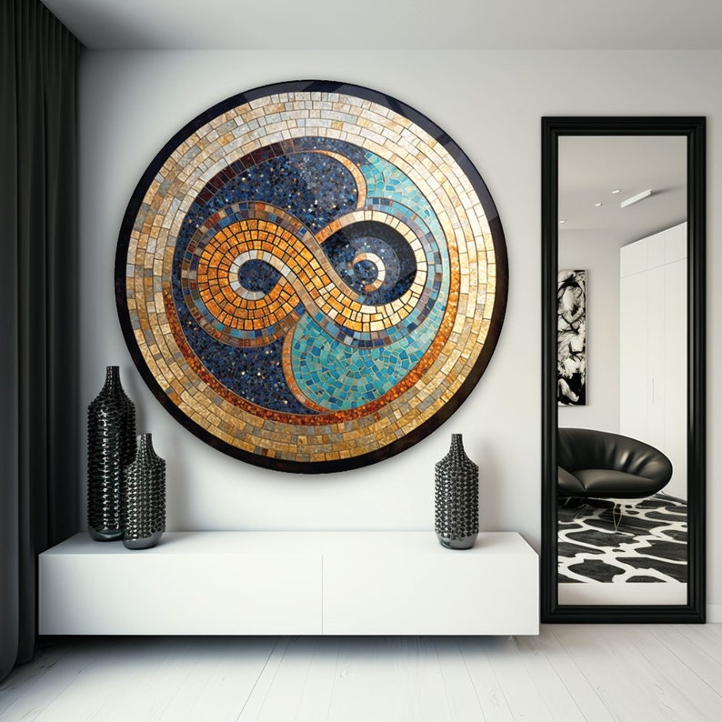 Infinity Symbol Round Ancient Mosaic Modern Art Round Glass Wall Art Home Decoration infinity Interior Design Wall Hangings image 5