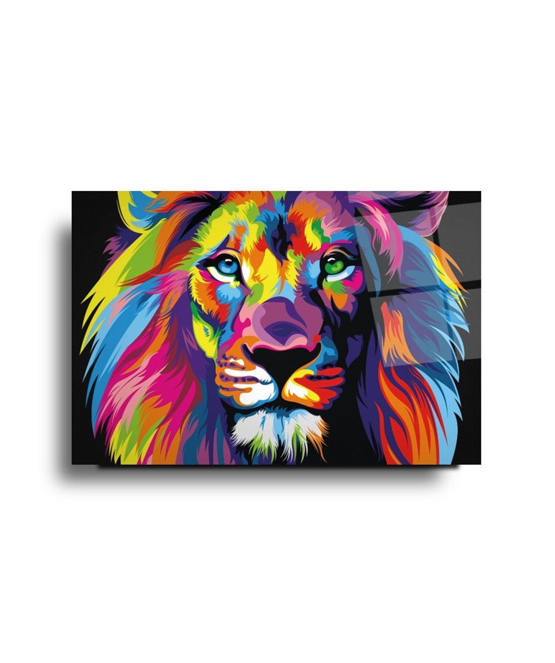 Colorful Modern Lion Glass Printing Wall Art Glass Colored Lion Wall