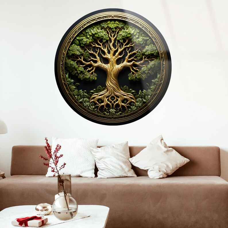 Life of Tree Forest Modern Art Round Glass Wall Art Home Etsy Canada