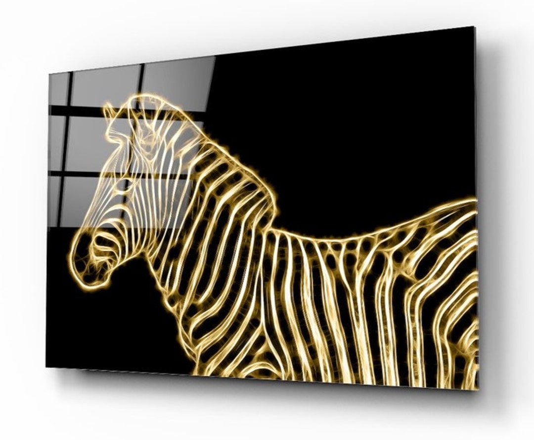 Zebra Gold Wall Art for Living Room Lighting Zebra Glass Etsy