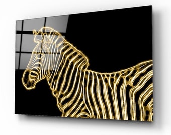 Zebra Gold Wall Art For Living Room Lighting Zebra Glass Printing Yellow Horse Wall Art Golden Zebra Glass Hanging Zebra For Living Room