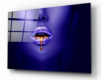 Purple Woman Lips Tempered Printing Wall Art Glass Wall Art Home Decoration House Warming Gift Interior Design Ideas Wall Hangings